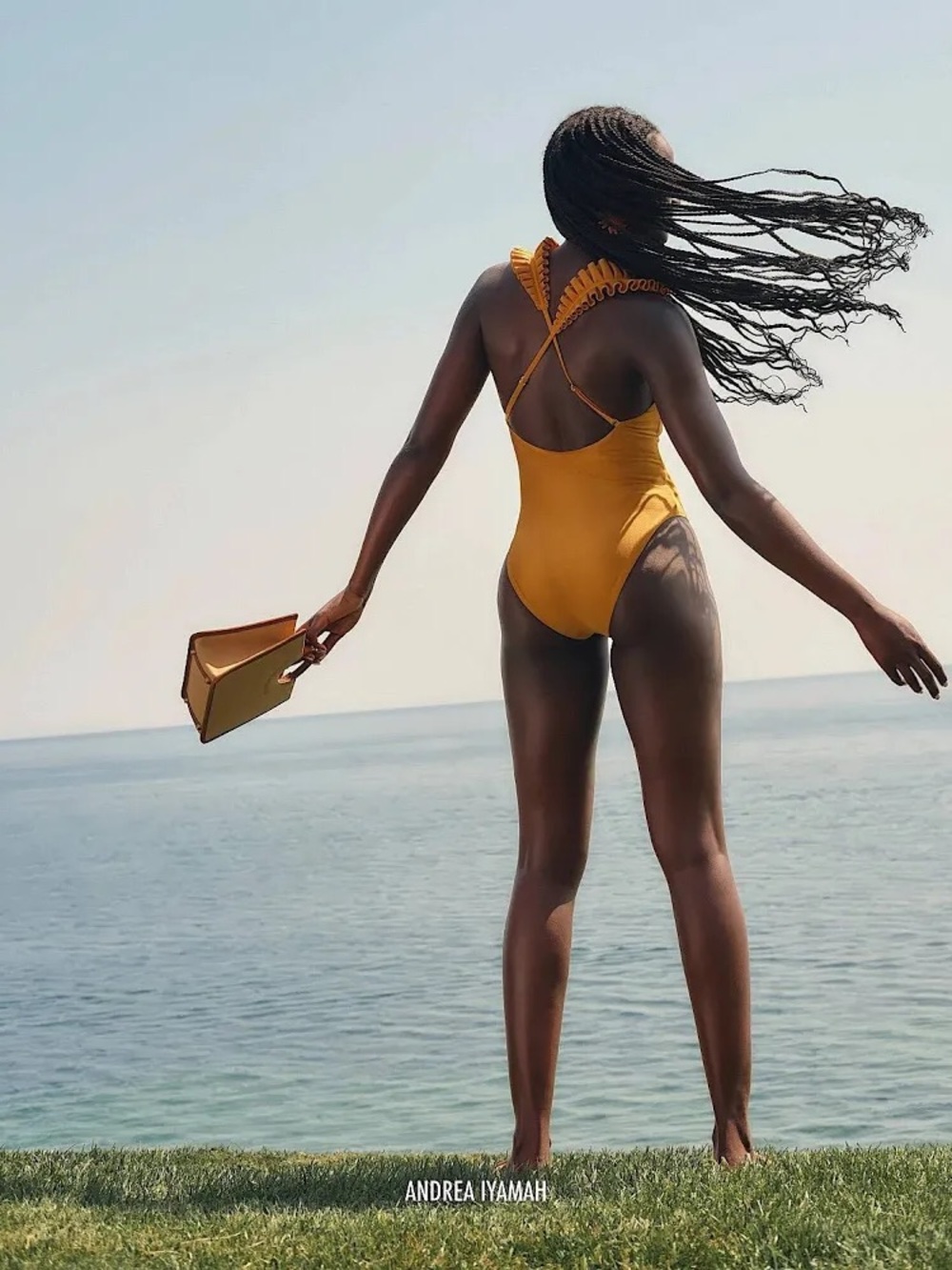 Andrea Iyamah ISI Ruffle-Strap One-Piece Swimsuit in Mustard - Picture 2 of 4